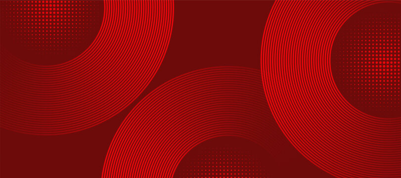 Abstract red dot background with glowing lines. Modern shiny red gradient geometric circle lines pattern. Futuristic concept.