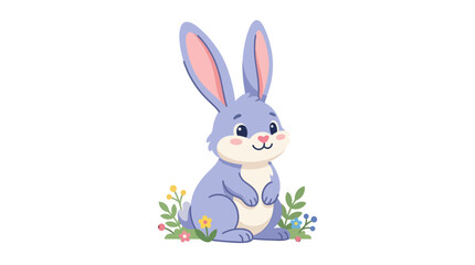 Obraz premium Cute Purple Easter Bunny Sitting Among Spring Flowers.