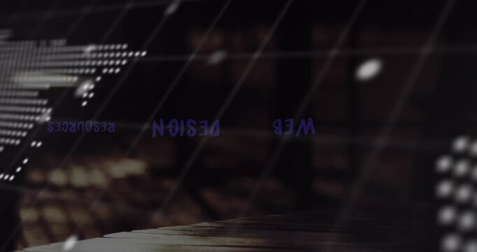 Business concept texts and data processing over world map against city traffic at night