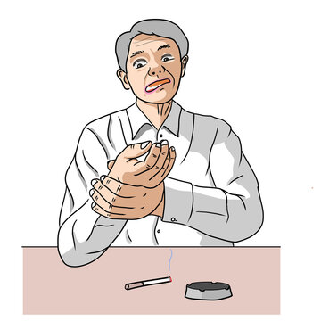 タバコを吸っていて脳梗塞を発症した男性のイラスト