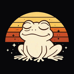 Obraz premium Lazy Frog Line Art Retro Sunset T-Shirt Vector Design