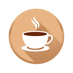 Obraz premium Steaming cup of coffee in a saucer with long shadow flat design icon