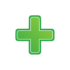 Obraz premium Green medical plus sign symbol with white outline and gradient effect