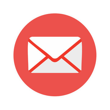 Simple Mail Envelope Icon in a Red Circle with Light Gray Outline