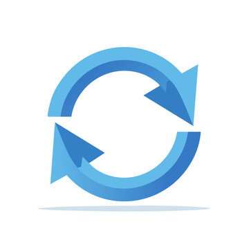 Blue recycling arrows icon with circular motion and 3D effect