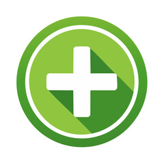Obraz premium Green medical cross symbol inside a circle with a long shadow