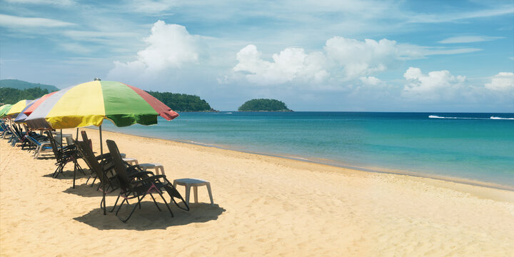 Beautiful tropical beach, Karon beach . Phuket. Thailand. Banner with copy space.