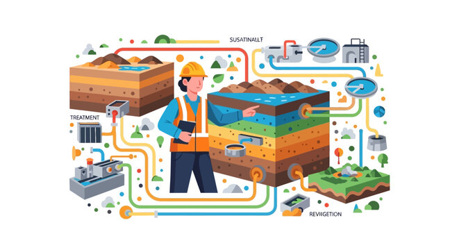 Geologist Inspecting Geological Strata and Resource Extraction Process.