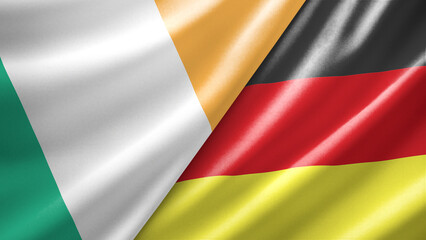 Obraz premium Ireland and Germany two national flags filling the entire frame, close-up view, edge-to-edge composition