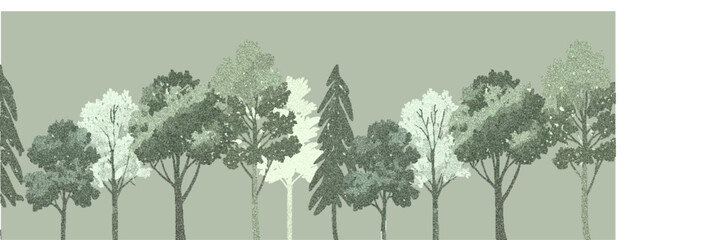 Fototapeta premium Architectural CAD Tree Vector Illustration, Minimal Wetland Forest Outline Set, Side View Line Drawing Elements for Landscape Design, Garden Planning, and Elevation Presentation in Clean Style