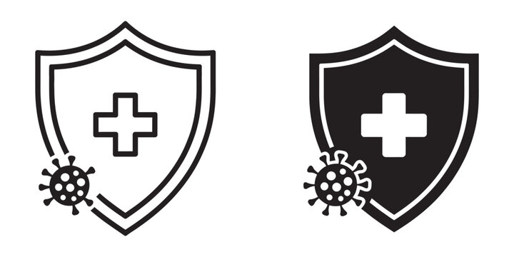 Immunity icon concept, logo symbol for web mobile, pixel perfect vector graphic, protective shield, immune system elements, healthcare protection design set