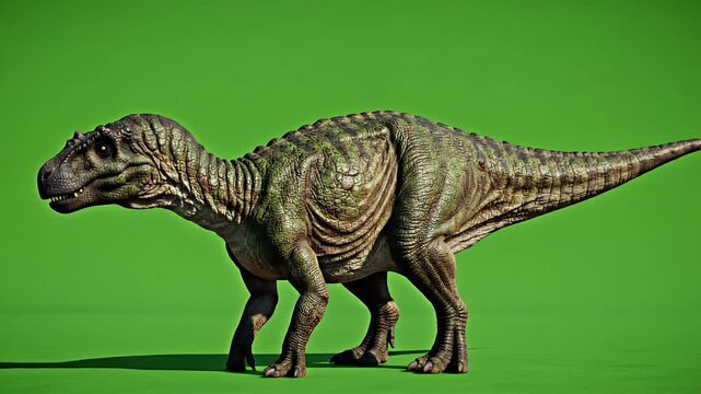 Realistic Parasaurolophus Dinosaur Full Body Idle Breathing Loop on Green Screen Background Detailed Texture Realistic Scales and Skin