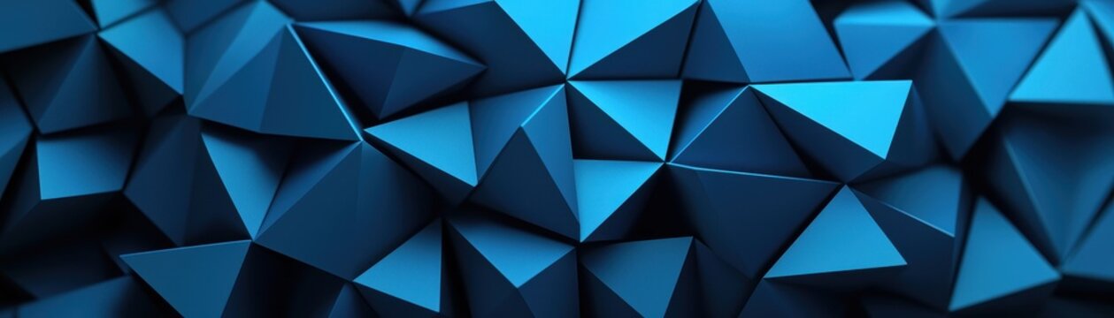 Close up of  deep blue abstract geometric pattern composed of many triangular facets