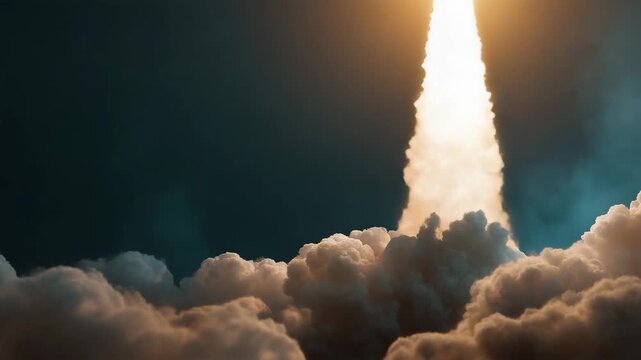 Powerful Space rocket blasting off into sky, aerospace engineering, launch mission, cloud plume, exploration technology, outer space concept, dramatic ignition