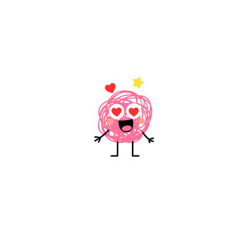 Cute pink scribble character love emoji, heart eyes doodle illustration, hand drawn funny icon