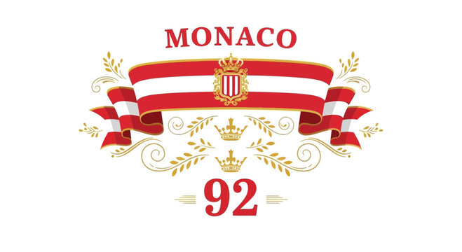 Monaco 92 emblem with ribbon, coat of arms, crowns, and laurel branches