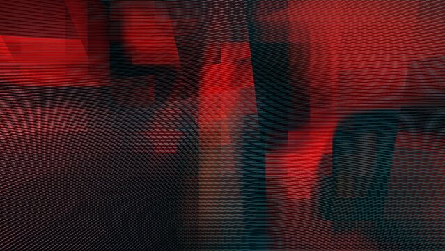 Abstract tech background with red geometric shapes and moire line patterns suitable for cybersecurity branding, data science visuals and gaming industry graphics