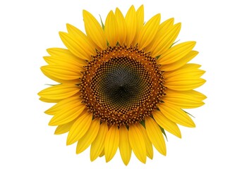 Fototapeta premium Vibrant sunflower blossom on white background showing yellow petals