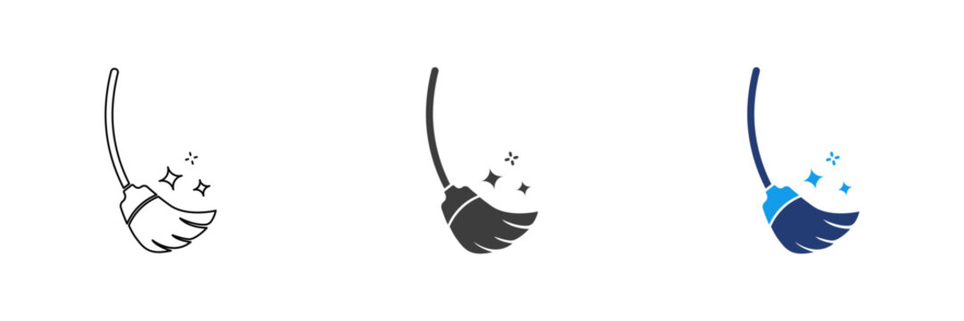 Cleaning with a broom vector icon
