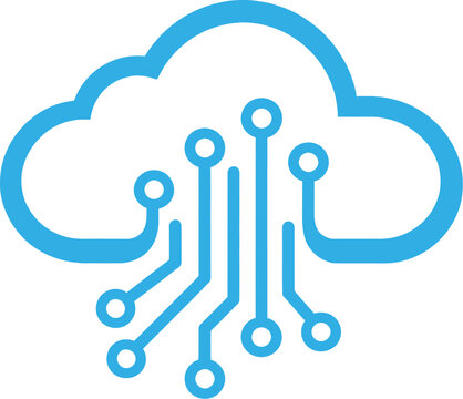 Modern cloud computing logo with digital circuit lines, ideal for tech startups, data storage, AI, networking, SaaS, cybersecurity, and IT business branding.