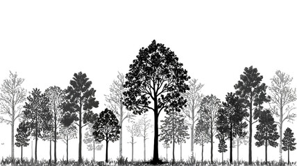 Minimal CAD Tree Line Drawing, Architectural Wetland Forest Section Outline, Side View Landscape Design Illustration, Plot and Tree Block Elements, Clean Outline Vector Pattern © YET FAR 
