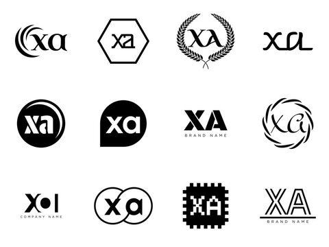 XA logo company template. Letter x and a logotype. Set different classic serif lettering and modern bold text with design elements. Initial font typography.