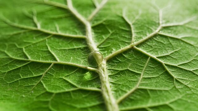 Close up of vibrant green leaf veins detailed texture in natural light