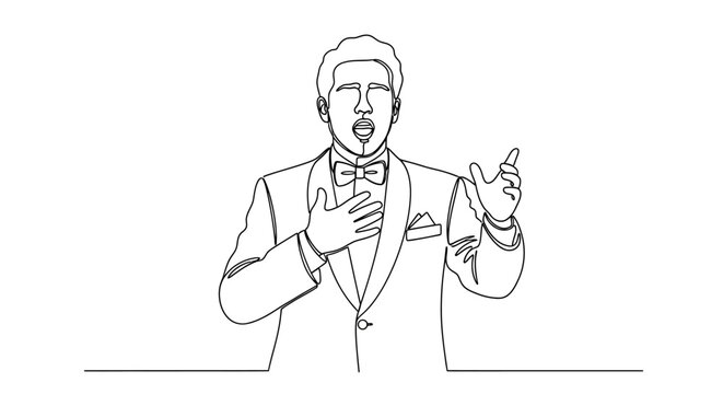Opera Singer Performing Dramatic Aria, Single Line Art