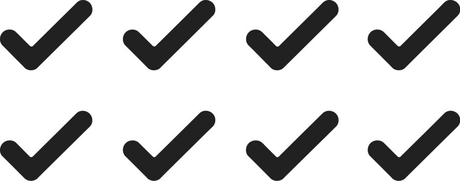 Tick mark icons simple black check symbols survey answers voting selection vector illustration isolated on white background