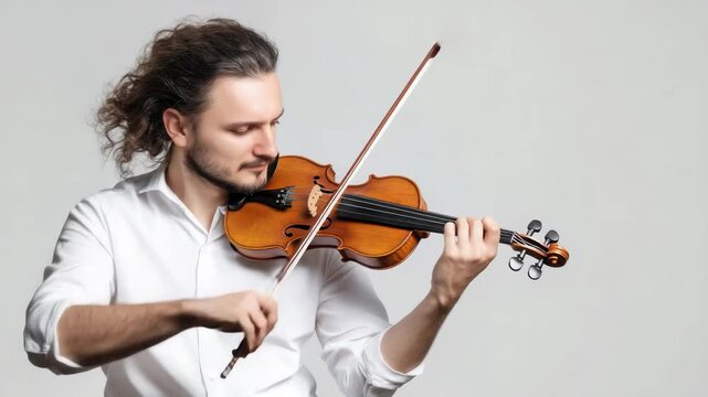 Passionate violinist in dynamic performance with expressive movements