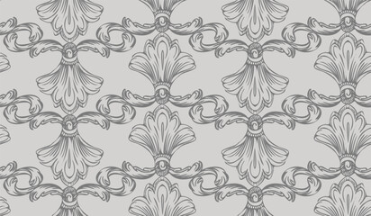 Fototapeta premium Vector hand drawing baroque seamless pattern illustration monochrome gray colors