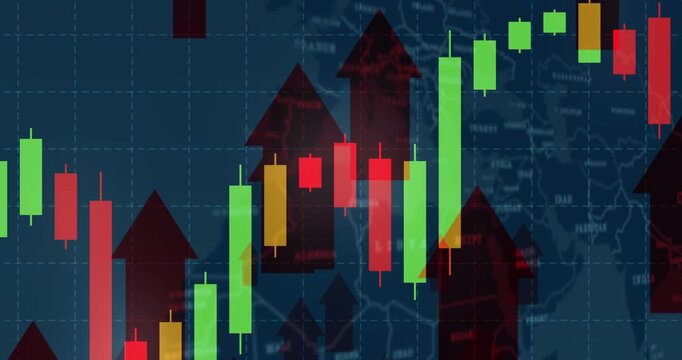 Finance, trading and stock market trends. Economy growth, Digital graphand chart or analytics for forex, bitcoin and crypto or rise in money, cash or finance value. High quality 4k footage