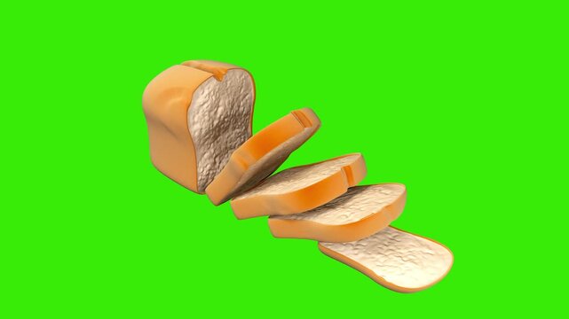 A loaf of fresh wheat sliced bread isolated 3d icon motion