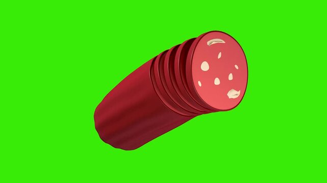 Sliced Salami Sausage isolated 3d icon motion