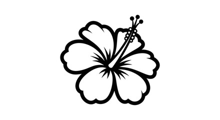 Black and white outline drawing of a hibiscus flower icon © jum