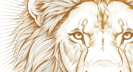 Detailed lion head illustration with majestic golden mane on white background © jum