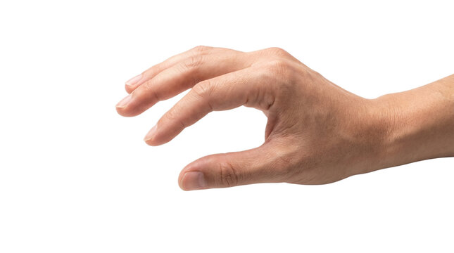 Male tan skin hand reaching out to grab or hold some item isolated transparent background image