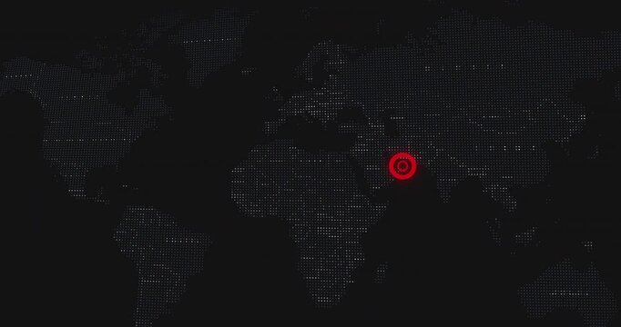 Map, world and Strait of Hormuz with red dot for indication or red zone. High quality 4k footage