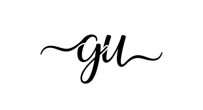 Elegant script 'gu' initials logo in black on white