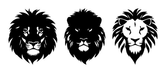 Lion head silhouette set with bold black silhouette shape featuring animal, wildlife, majestic with iconography and design © MSTDIPTI