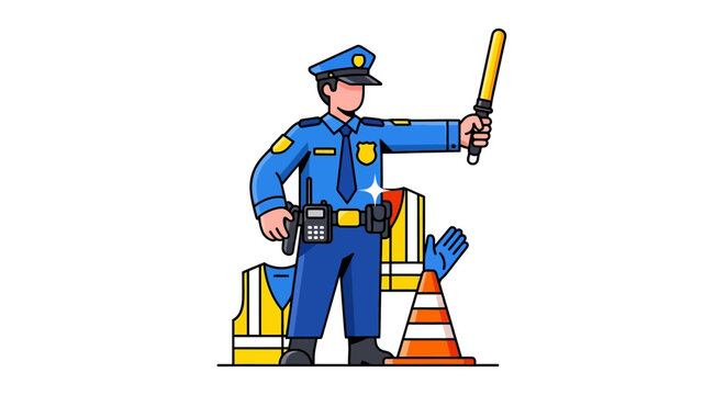 Police Officer Directing Traffic with Stop Stick.