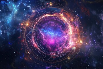Obraz premium Abstract composition with zodiac circle in signs and symbols