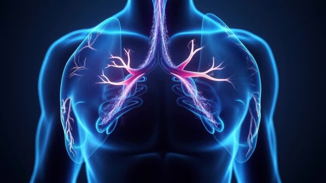 The Breath of Life: An illuminated view of the human respiratory system. Focusing on lung and trachea structure
