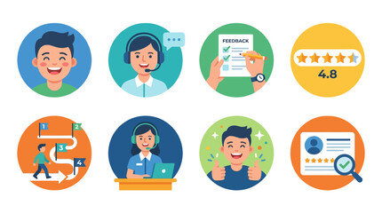 Fototapeta premium A vector illustration of people interacting with various digital icons and screens in a modern office environment with a focus on technology and communication.