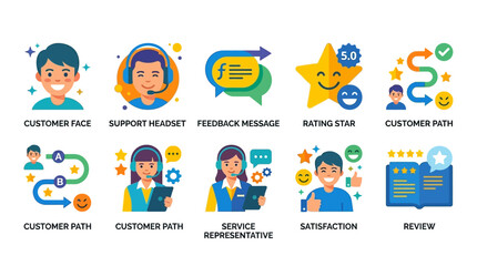 Fototapeta premium A vector illustration of a customer service representative assisting a client through a feedback process with ratings and reviews in a digital environment.