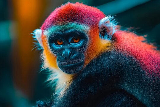 Color-changing monkey expressively displays vibrant hues based on emotions in a lively jungle environment