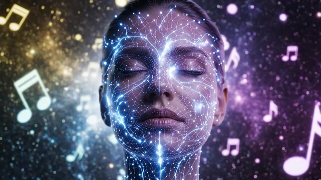 Face with digital music notes