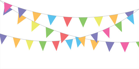 Fototapeta premium Colorful watercolor carnival garland with flag. Decorative colorful party pennants for birthday celebration, festival decor. Colorful bunting flags. vector illustration