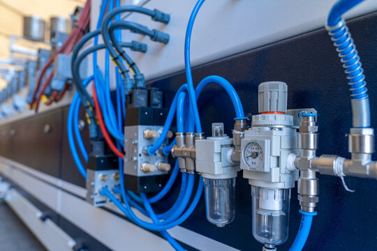 Perspective View of Industrial Pneumatic Control Unit and Air Filters