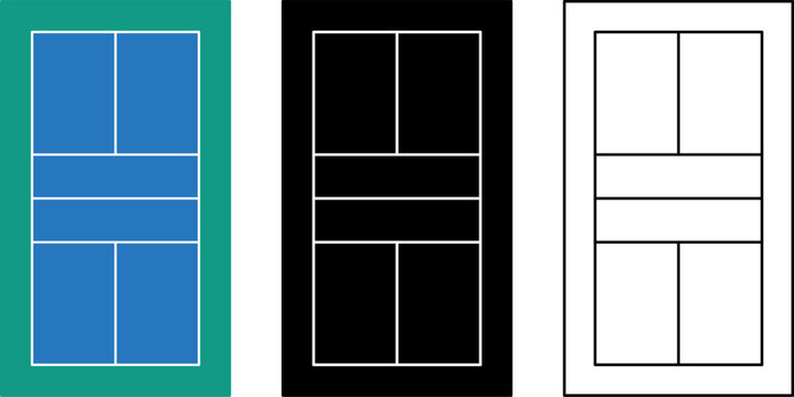 Minimal pickleball court set in outline, silhouette and flat color styles. Clean geometric sports field vector ideal for design, print, UI, and educational use.